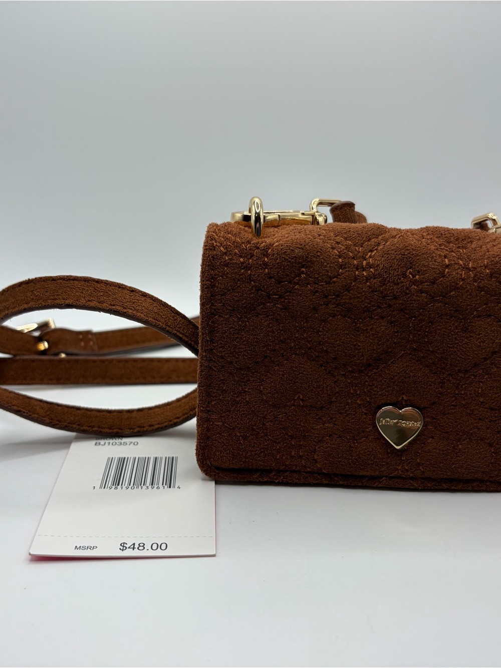 Betsy Johnson Brown Suede Heart-Accent Crossbody Bag w/Cardslots Slots